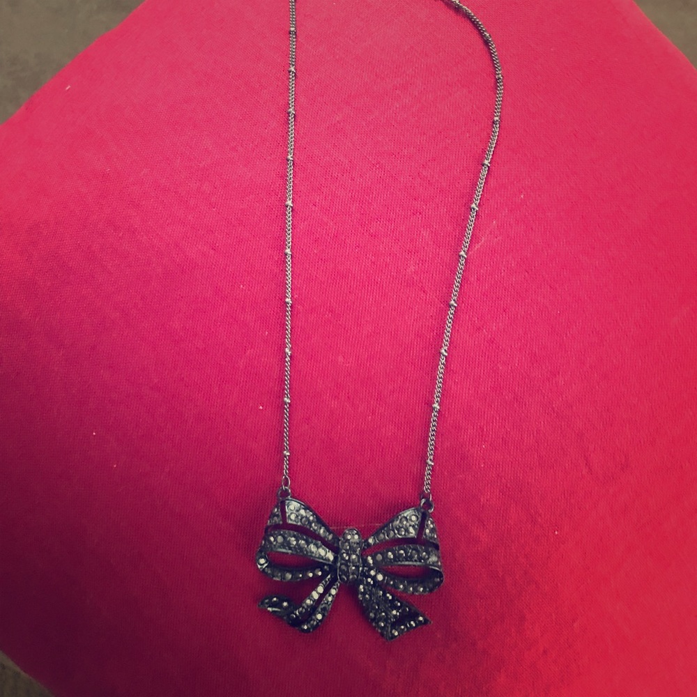 Lovely black rhinestone bow necklace